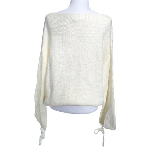 WISHLIST Ivory Boat Neck Tie Sleeve Sweater NWT - Picture 2 of 3